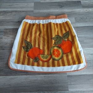 Vintage 60s 70s Striped Citrus Print Terrycloth Half Apron